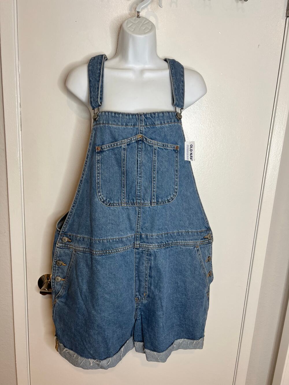 Old Navy Women's Denim Bib Shorts Short-Alls Blue NEW ~ Size XL